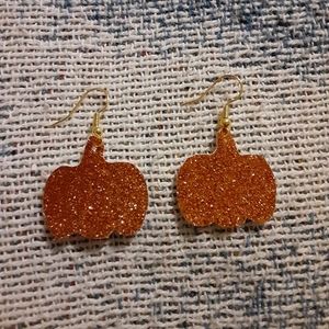 Orange Glittery Pumpkin Faux Leather Earrings
